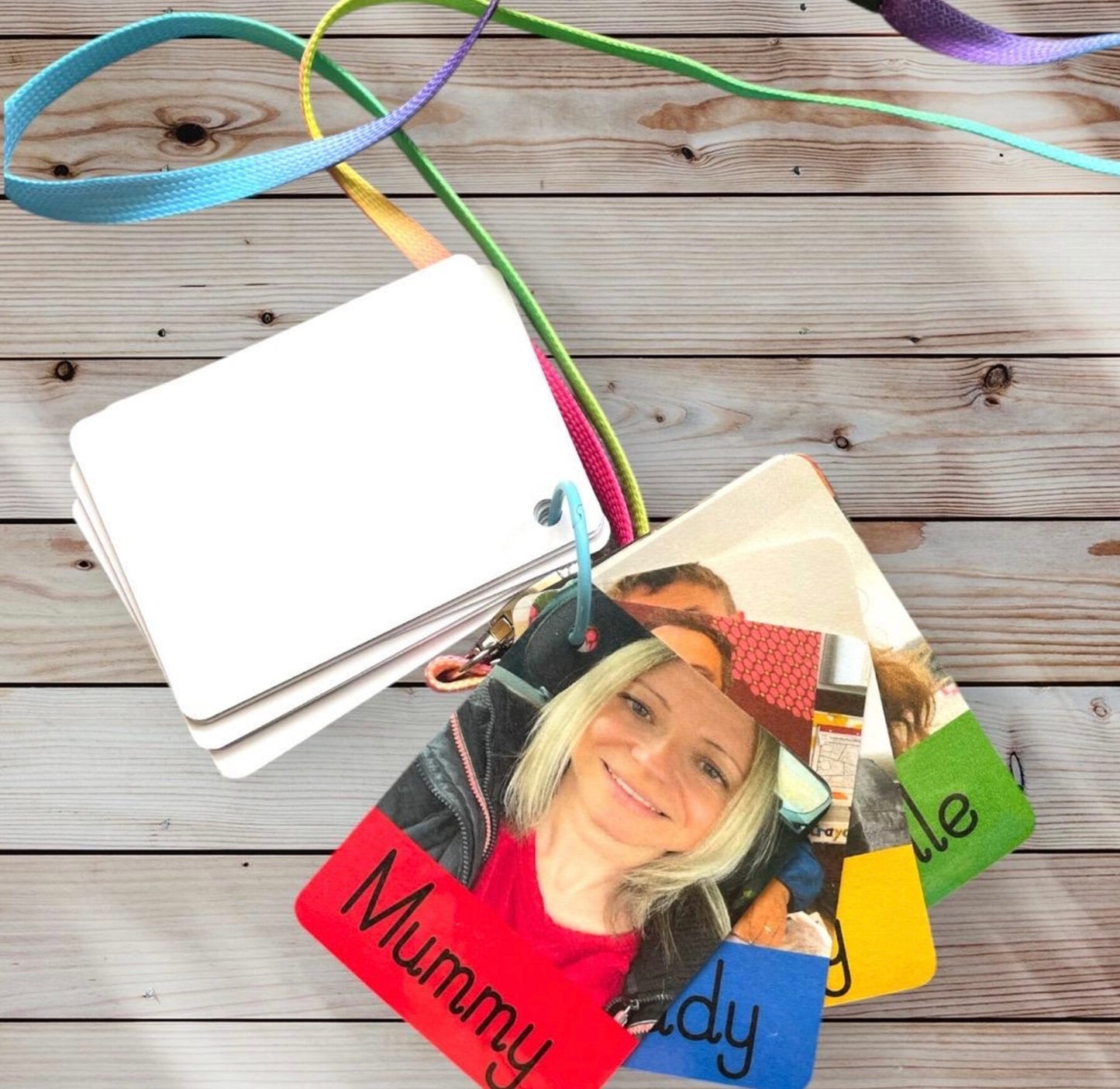 Personalised communication flashcards with lanyard, support cards for children with autism and language delay, SEND support