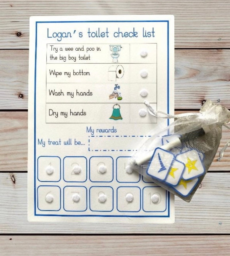 Personalised toilet training chart, potty training chart
