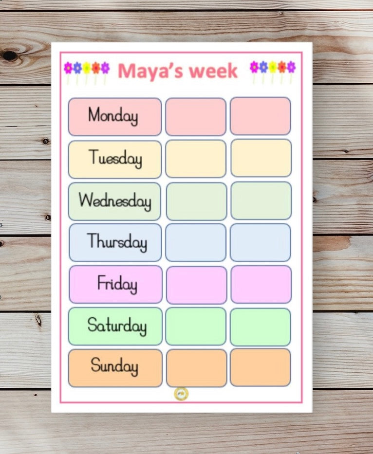 Personalised weekly routine chart