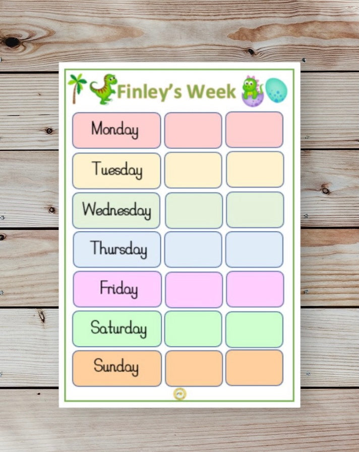 Personalised weekly routine chart