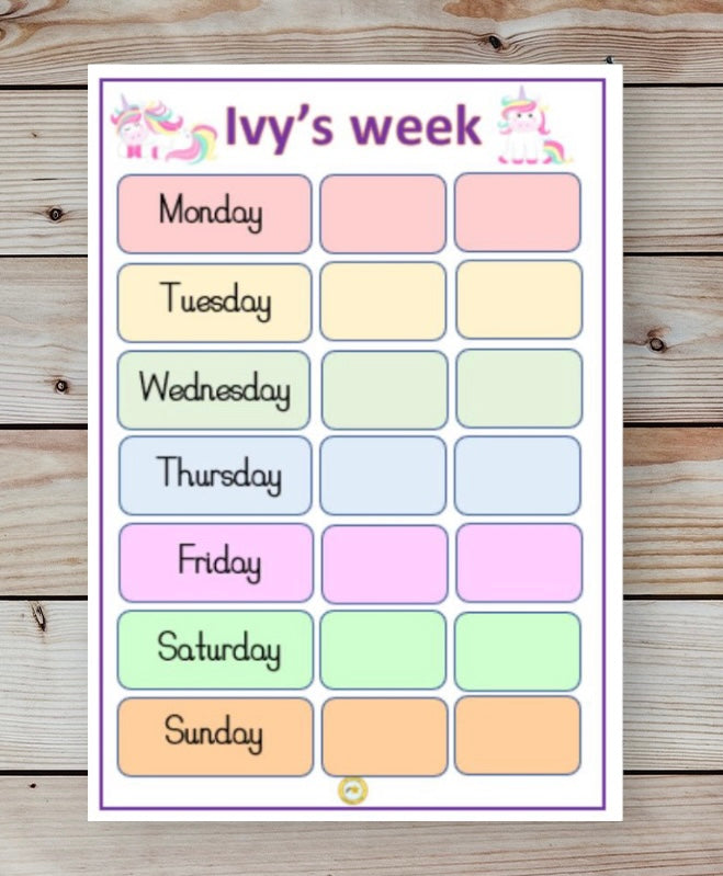 Personalised weekly routine chart