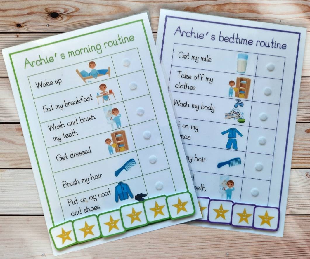 Personalised morning & bedtime routine chart bundle