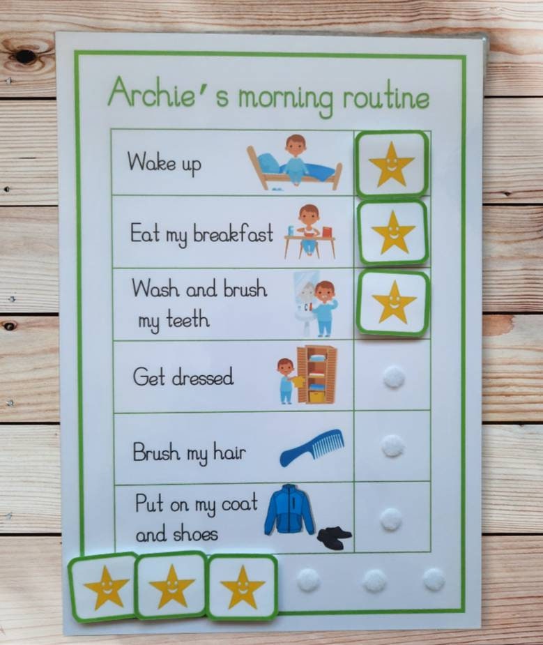 Personalised morning or bedtime routine chart