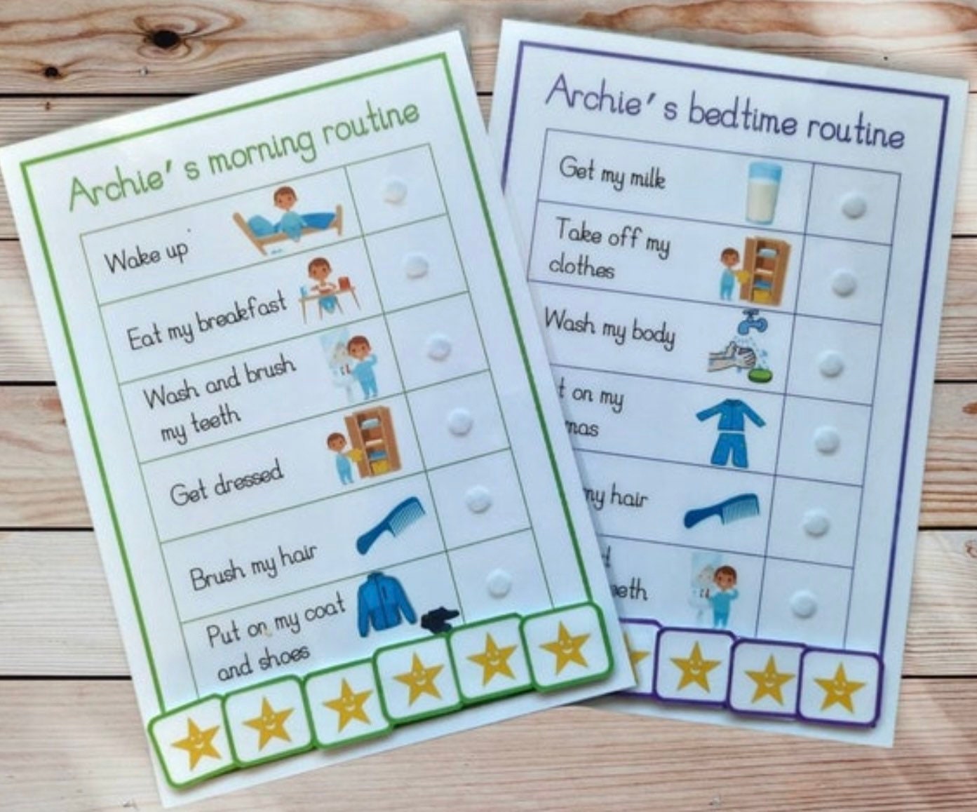 Morning & bedtime routine charts and reward chart bundle