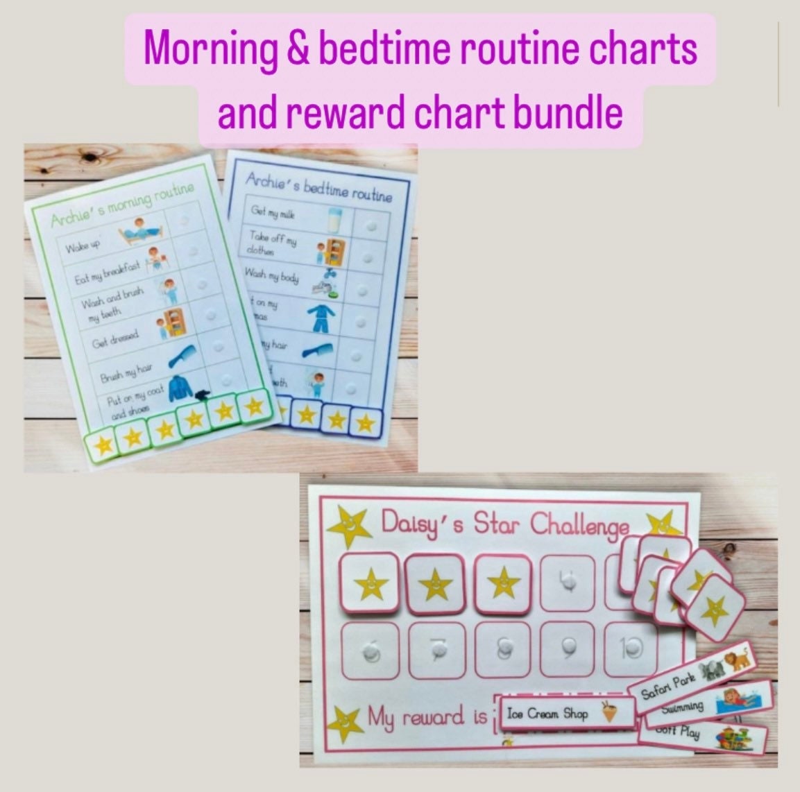 Morning & bedtime routine charts and reward chart bundle