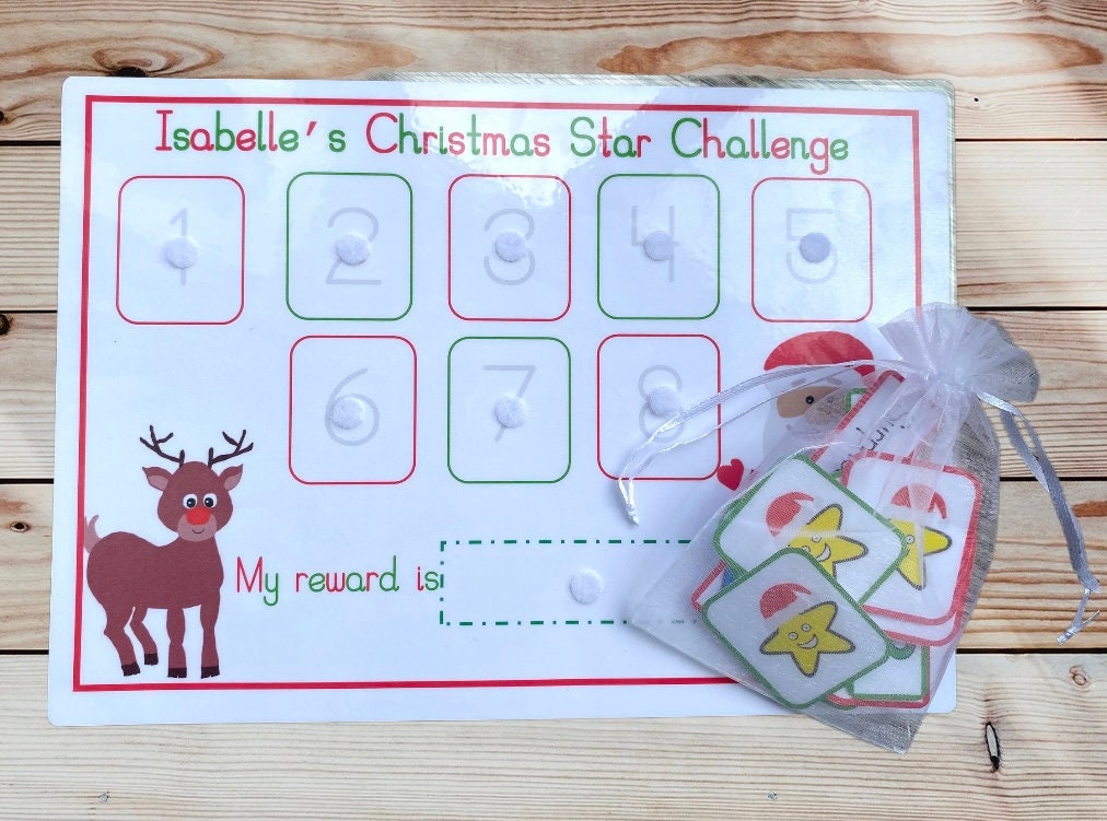 Personalised Christmas star challenge reward chart, Behaviour chart, Christmas gifts for children kids, toddler, school, learning