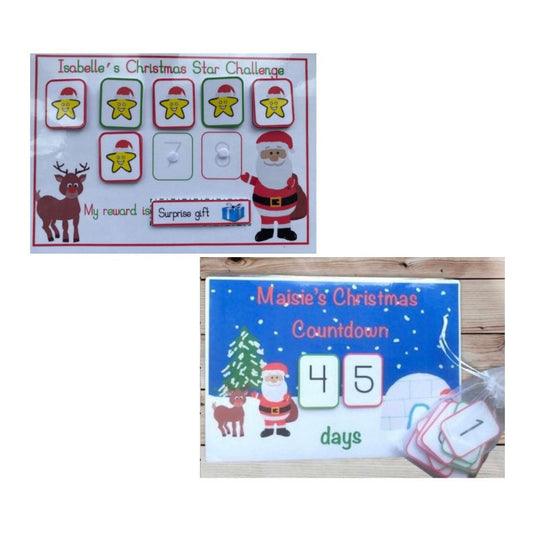 Personalised Christmas countdown and reward chart bundle, Christmas advent, behaviour chart, Christmas gifts for children kids,