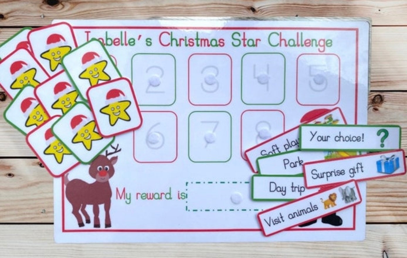 Personalised Christmas countdown and reward chart bundle, Christmas advent, behaviour chart, Christmas gifts for children kids,