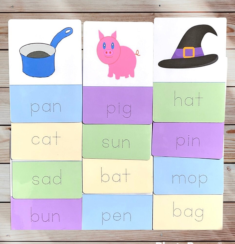 CVC word personalised tracing flashcards