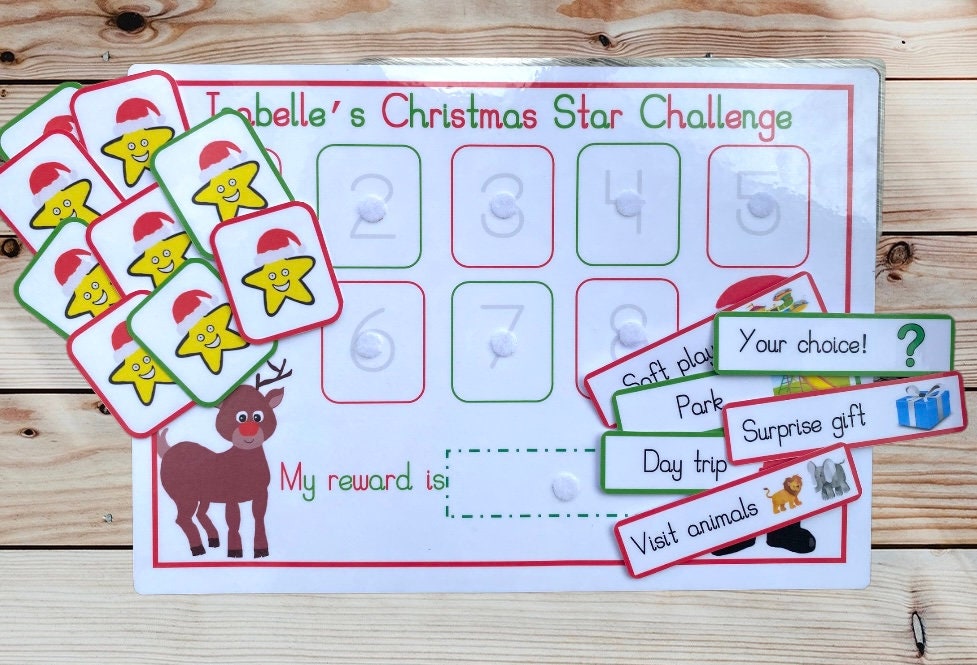 Personalised Christmas star challenge reward chart, Behaviour chart, Christmas gifts for children kids, toddler, school, learning